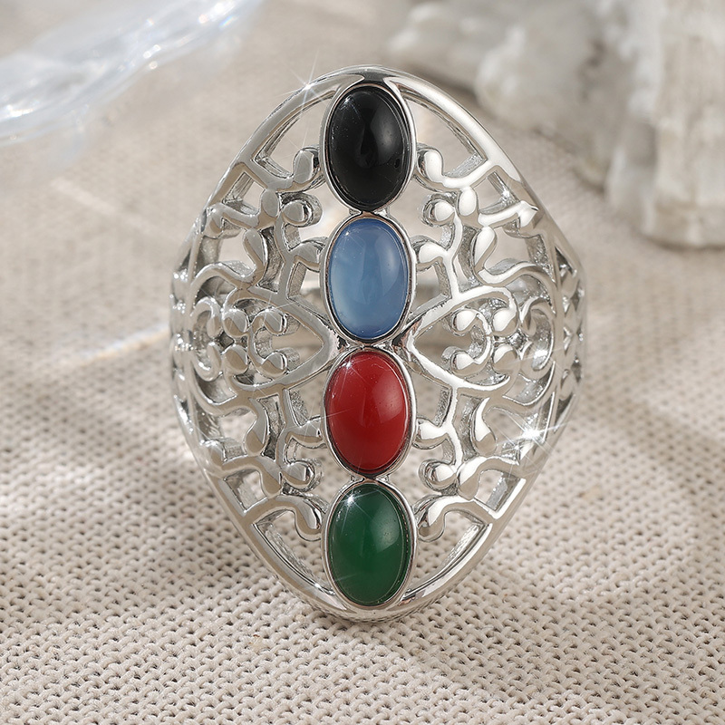 Bohemian Hollowed-Out Wide Ring with Multi-Colored Synthetic Zircons